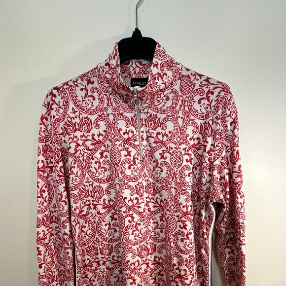 Women's Athleta 1/4 Zip Red and White Collared Pull Over Size - Picture 1 of 5